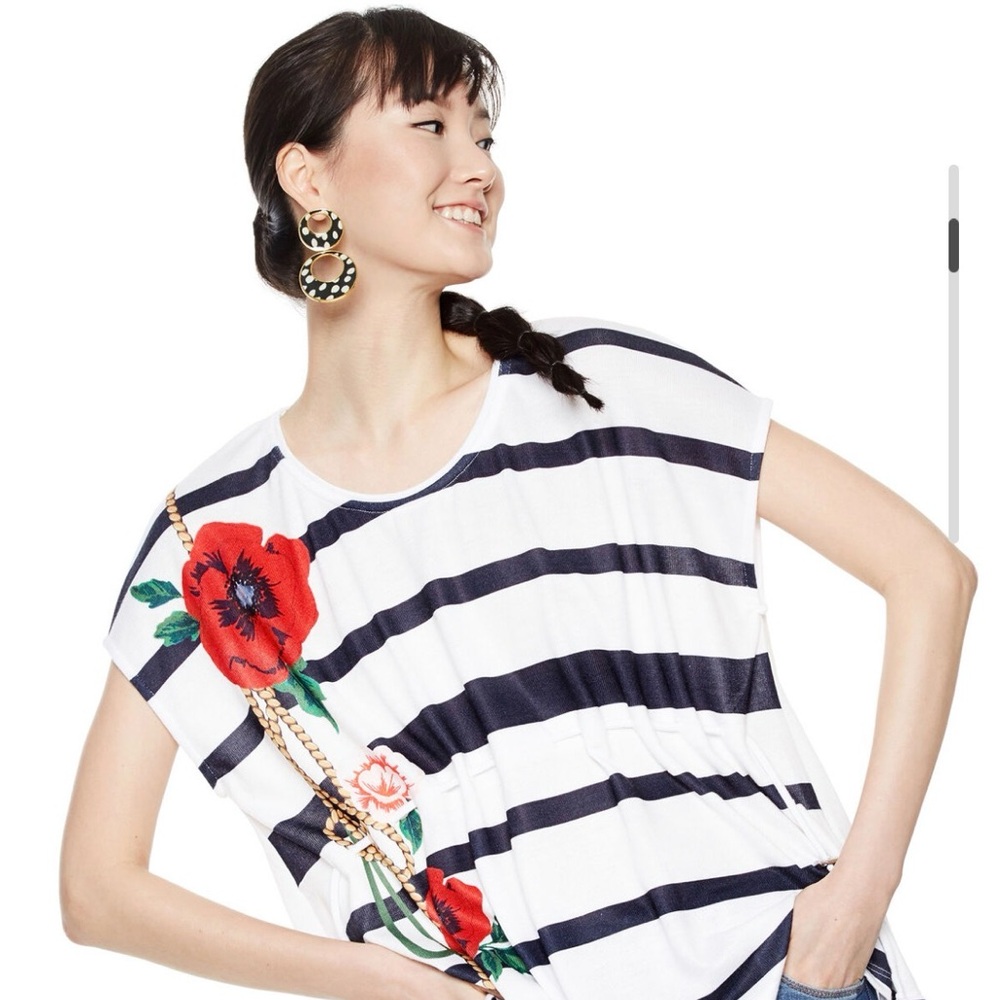 Desigual Tee - Navy & White with Red Poppy